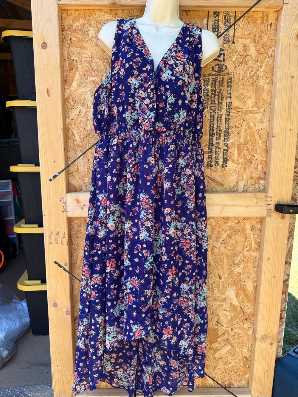 Purple Floral V-Neck Sleeveless Hi‑Low Maxi Dress